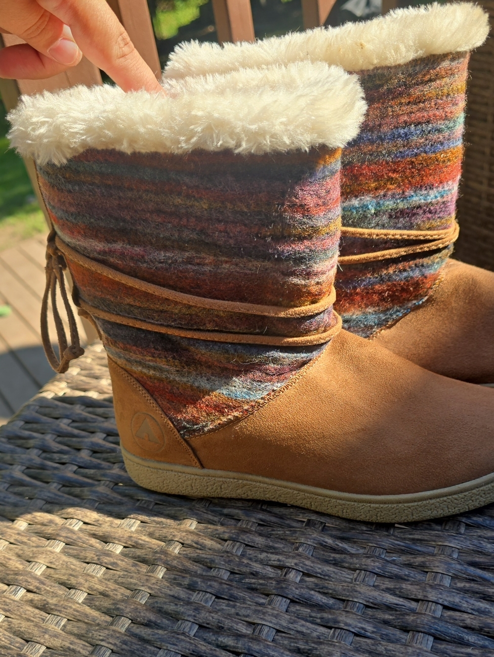 Airwalk Tan Suede & Multicolor Striped Faux-Fur Winter Boots
